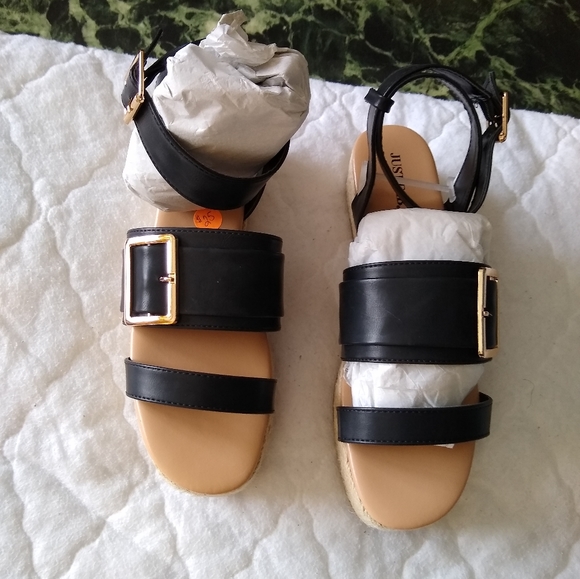 LADIES BLACK Wedge Sandal - Picture 2 of 8